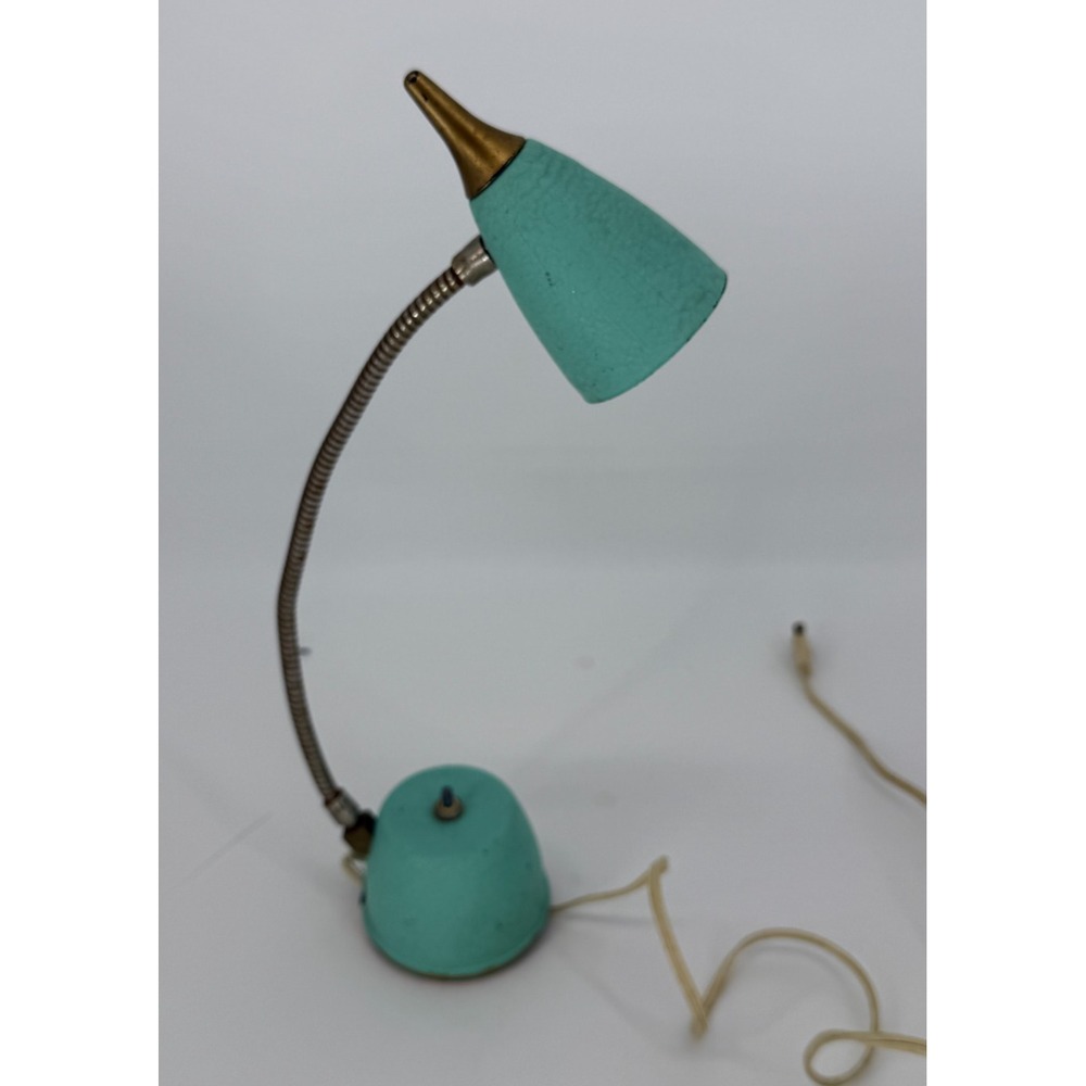Hi Lite Model 340 Mid Century Modern Gooseneck Desk Lamp Aqua Turquoise Brass